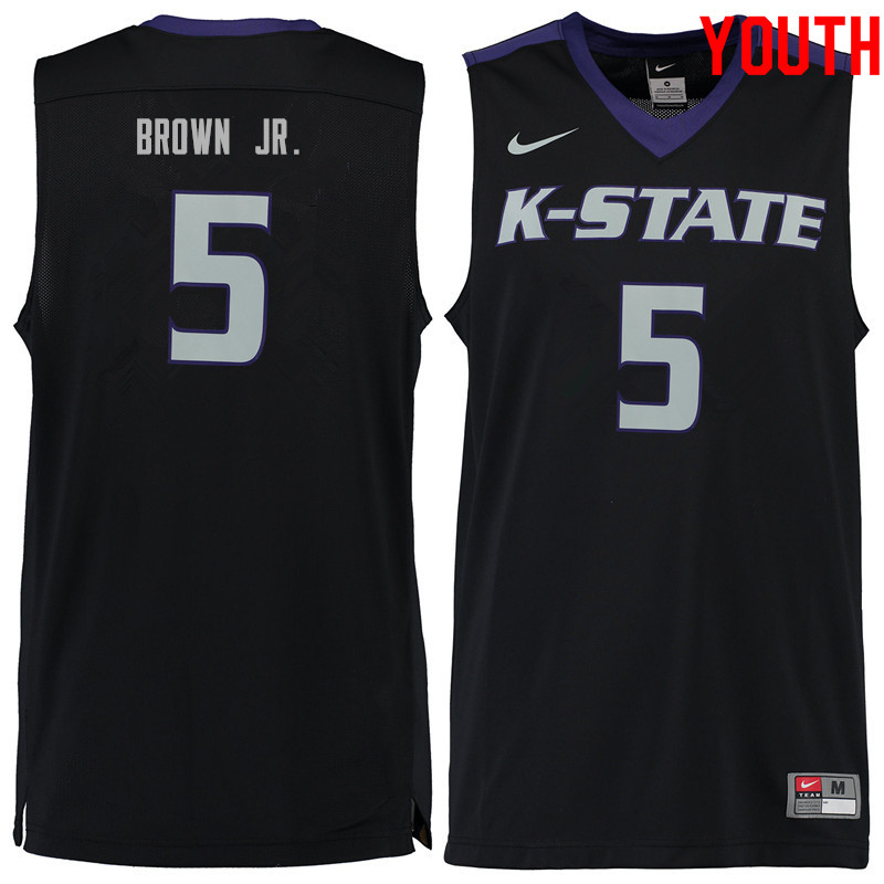 Youth #5 Barry Brown Jr. Kansas State Wildcats College Basketball Jerseys Sale-Black - Click Image to Close